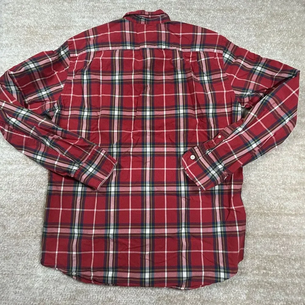 JCrew Shirt Mens M Red Plaid Tailored Fit Button Down 100% Cotton Casual Classic